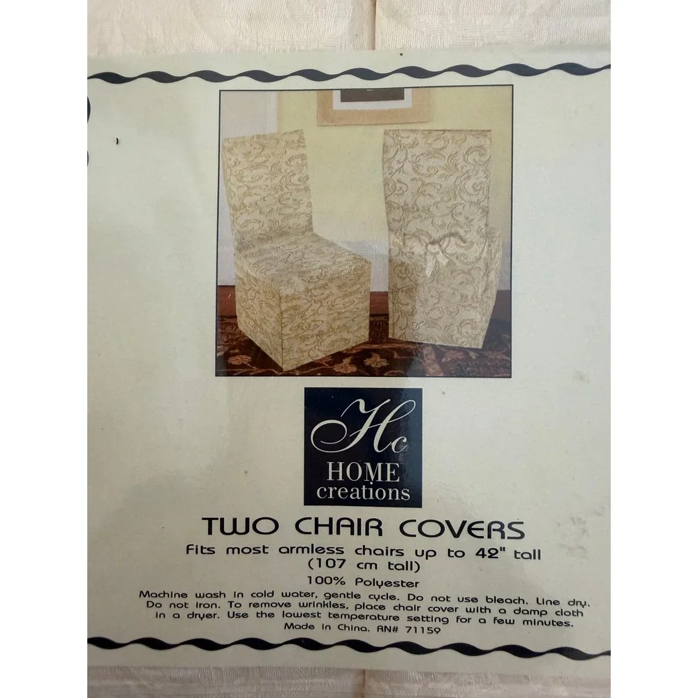 Home Creations Chair Covers 2pk Cream Damask Floral Fit 42in Armless Regencycore